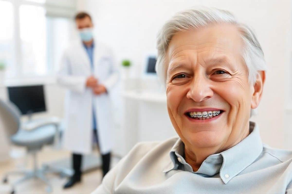 Senior adult smiling with braces